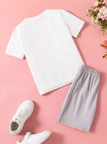 Spring/Summer Casual Cartoon Elephant Print Round Neck Short Sleeve T-Shirt And Shorts Set - Multicolor - View 2