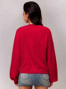 Forever 21 秋冬圆领开衫毛衣短款休闲百搭长袖针织外套 - 紅色 - 查看 2