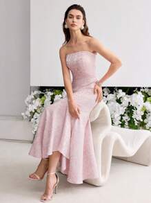 MOTF PREMIUM VÁY ỐNG CẮT BIAS JACQUARD - Hồng - Xem 1