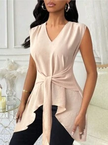 Lyxana Blusa informal sin mangas con nudo a la cintura para mujer