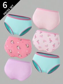 Young Girl 6 Pairs Retro-Style Cute Pixel Unicorn, Mermaid, Flamingo Print Panties Back To School Fashion