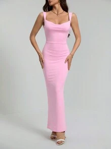 SHEIN Tall Elegant & Sexy Backless Bowknot Decor Bodycon Dress