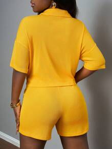 Slaydiva 2025 Sommer neue Ankunft Damen Lässig, Bohème, Western, Vintage, St. Patrick's Day, Geburtstagsfest, Abschluss, Alltag, Alles-passend, Lässig, Kreuzfahrt-Reisen, Strand, Sonnenschein, Sport Streetwear Utility Taschen Top & Kordelzug Shorts, strukturiert, gelb 2-teiliges Set