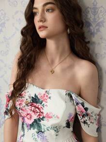 SHEIN MOD Pink Romantic Vacation Off Shoulder Maxi Dress For Women - Pink - View 3