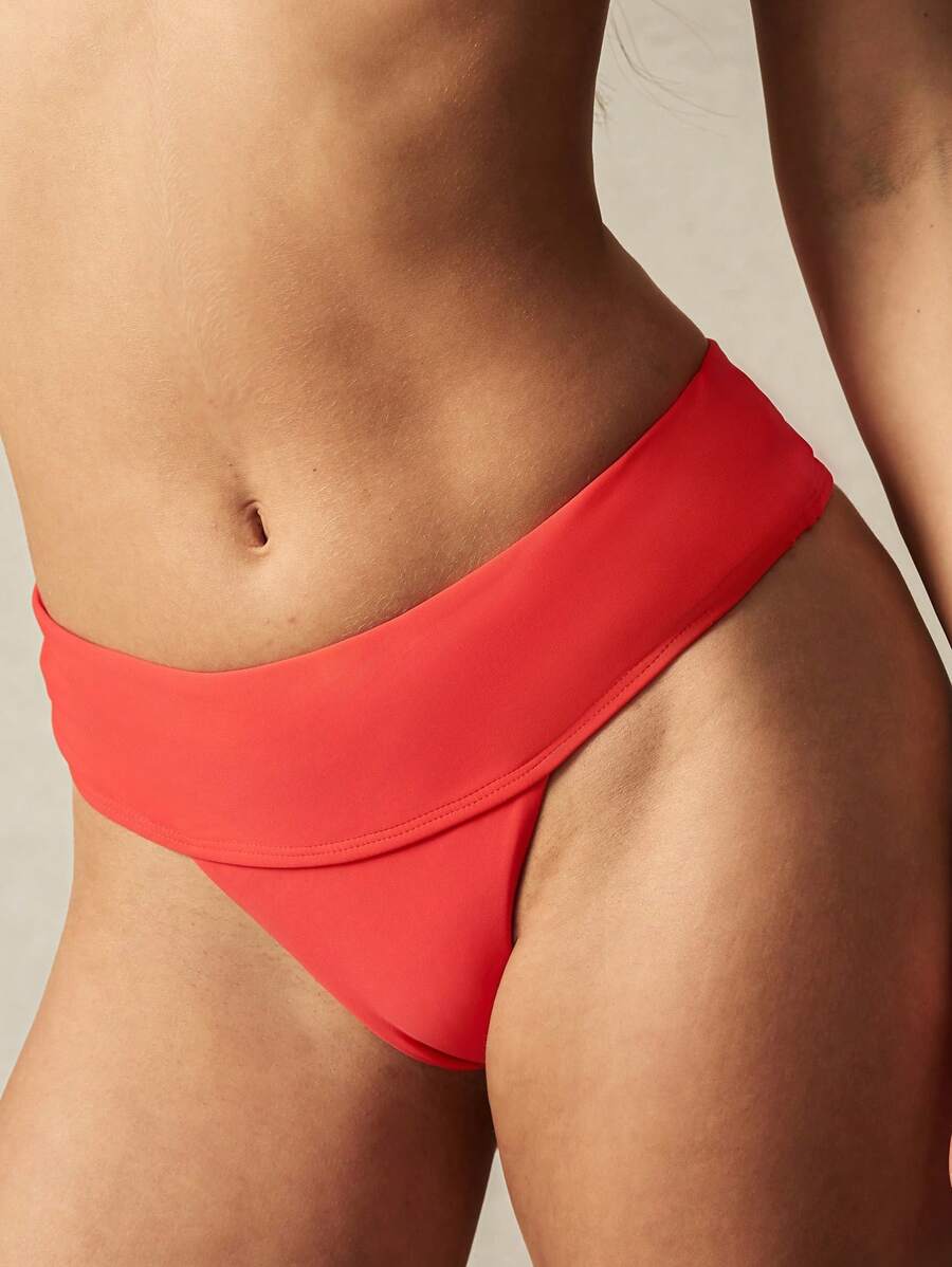 VARSIVA Women's Solid Color Casual Beach Bikini Bottom, For Summer Vacation - Red - View 1