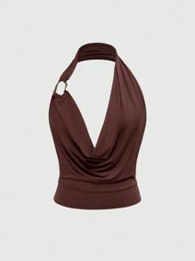 ROMWE Grunge Punk 2pcs/Set Women Solid Scoop Neck Tank Top And Leopard Printed Shorts - Brown - View 8