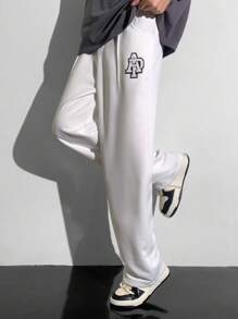 SHEIN Leap Crew 1pc Teen Boy's Drawstring Waist Loose Straight Leg Knit PantsSpring Wear; Teen Boys' Clothing; Teen Boy' Jackets, Spring Back To School - White - View 7