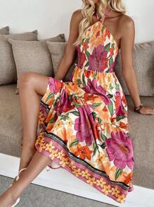 Breezaya Vestido largo con volantes y abertura lateral, estampado digital floral de colores múltiples, sin mangas, para mujer, ideal para playa y vacaciones, primavera/verano - Multicolor - Ver 6