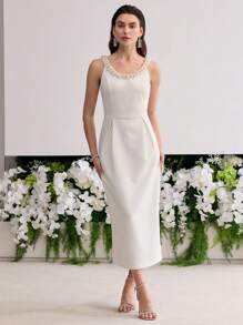 MOTF PREMIUM VESTIDO CON DECORACIÓN DE PERLA ARTIFICIAL