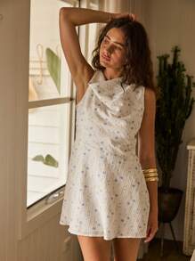 Aralina 优雅情人节围脖领夏季连衣裙 - 藍白色 - 查看 9