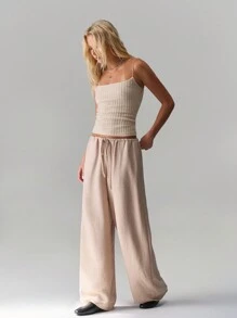 TRNVIE 百搭拉绒罗纹细肩带吊带背心，杏色 - 杏色 - 查看 1