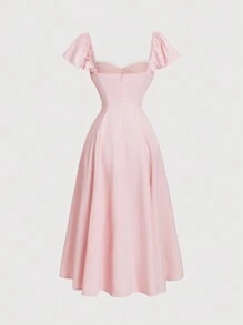 SHEIN MOD Women's Pink Ruffle Sleeve Midi Dress, Spring Date Dress, Valentine's Day Dress,Valentines Clothes,Summer Outfits For Women,Summer Dresses For Women,Summer Dresses,Date Night Outfits Women