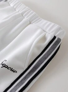 PrepCrw Young Girls Loose Elastic Waist Letter Embroidered Decor Wide Leg Pants, Spring/Summer - White - View 3