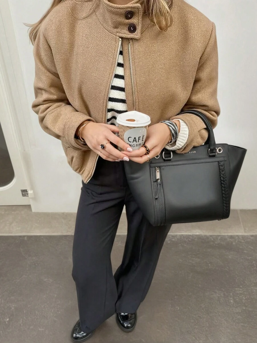 Women's Casual Jacket, Minimalist Fashion For Everyday Wear Fall Cloth For Women - Brown - View 1
