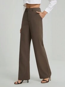 SHEIN Tall 女士休闲直筒纯色西装裤