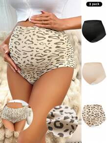 BloomMama 3pcs Pregnant Women High Waist Seamless Leopard Print Underwear Maternity