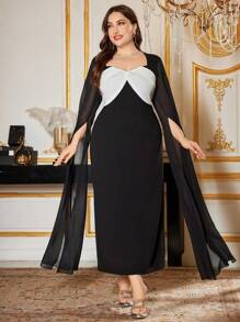 Modelyn Plus Size Women Color Block Patchwork Knitted Bodycon Mini Dress - Black - View 6