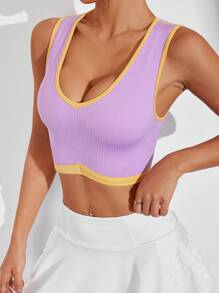 SHEIN Sport Studio Women's Simple Contrast Color Trim Short Sports Tank Top