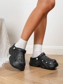 Cuccoo 女士封闭式厚底凉鞋，舒适封闭式带绑带拖鞋，黑色透气沙滩拖鞋，适合户外穿着 - 黑色 - 查看 4