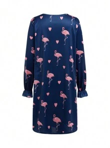 Flamingo Soft Pullover Dress With Frill Trim For Tween Girls Pajamas & Loungewear - Multicolor - View 2