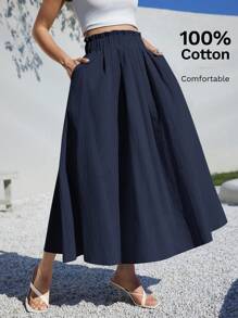 Siren Gaze Summer Women Clothes Casual  A-Line Linen Midi Skirt For Summer Fits Beach High Waist Baggy Winter