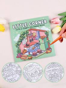 SHEIN 1pc Nook: Sách tô màu với thiết kế không gian ấm cúng siêu dễ thương để thư giãn (Tô màu không gian ấm cúng) Quà tặng cho bạn bè, cặp đôi và gia đình - màu xanh lá - Xem 1