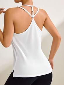 Easithlete 女士纯色无袖休闲舒适运动背心 - 白色 - 查看 3