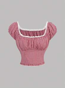 Girlism Teen Girl Spring/Summer Holiday U-Neck Ruffle Ruffle Bow Top & Plaid Ruffle Shirt With Ruffle Hem Skirt /Clothes Teen Two Pieces Outfits / Outfits For Girls Summer/ Skirt Sets For Teens/ Girl Outfit Young Girls Sets