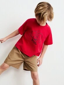 SHEIN Cartoon Print Short Sleeve T-Shirt And Shorts 2 Pieces Casual Outfit For Young Boy - Multicolor - View 4