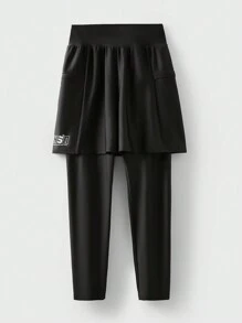 JNSQ ملابس العودة إلى المدرسة، ملابس بنات المراهقات، ملابس رياضية للبنات في الخريف: بنطلون رياضي رفيع للرياضات الخارجية بتصميم مزدوج، سراويل رياضية رفيعة للأطفال مطبوع عليها حرف 3M عاكس، بنطلون يوجا - الأسود - مشاهدة 3