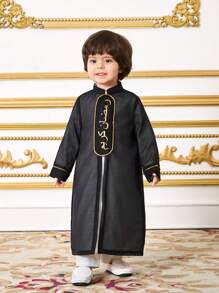 SHEIN Leap Crew 2pcs/Set Baby Boy Casual Daily White Robe + Black Robe Outfit, Suitable For Spring & Summer - Black and White - View 3