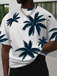 Manfinity Dauomo Men's Palm Tree Print Round Neck Short Sleeve Casual T-Shirt - White - View 1