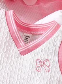 SHEIN 3pcs/Set Baby Girl Spring&Summer Preppy Style,Bowknot Embroidery Vest& Casual Short Sleeveless Shirt &Pleated Short Skirt - Pink - View 6