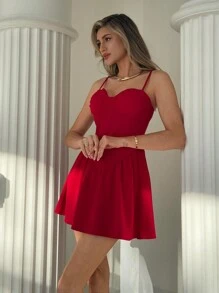 Aloruh Vestido mini rojo elegante con tirantes recogidos, romántico para una cita, para el Día de San Valentín