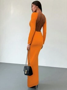 Aloruh Women's Backless Solid Color Casual Dress, Simple Style For Everyday Wear - Orange - View 1
