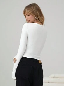 SHEIN EZwear Casual Versatile White Knitted Women's Skinny T-Shirt