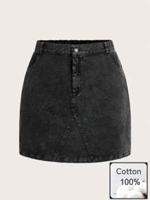 SHEIN EZwear Plus Size Women's Casual Buttoned Pocket Skirt