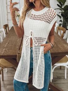 Breezaya Cárdigan largo y versátil sin mangas, con abertura lateral, para primavera y verano