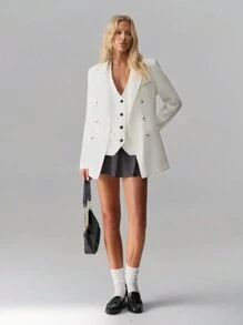 SHEIN Unity Women's Solid Color Casual Loose Blazer - White - View 4