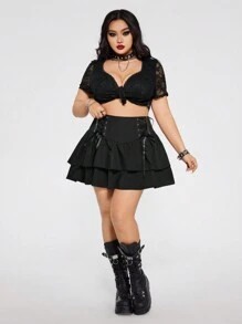 SHEIN ICON Plus Size Drawstring Ruched Tiered Skirt