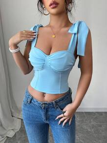 Elenzga Valentine's Day Vixen Bowknot Strap Camisole, Sexy French Design Fitted Crop Top
