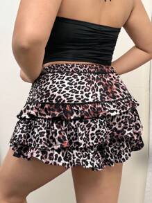 SHEIN ICON Short grande taille à volants multicouches avec imprimé léopard, pour l'été - Multicolore - Voir 2