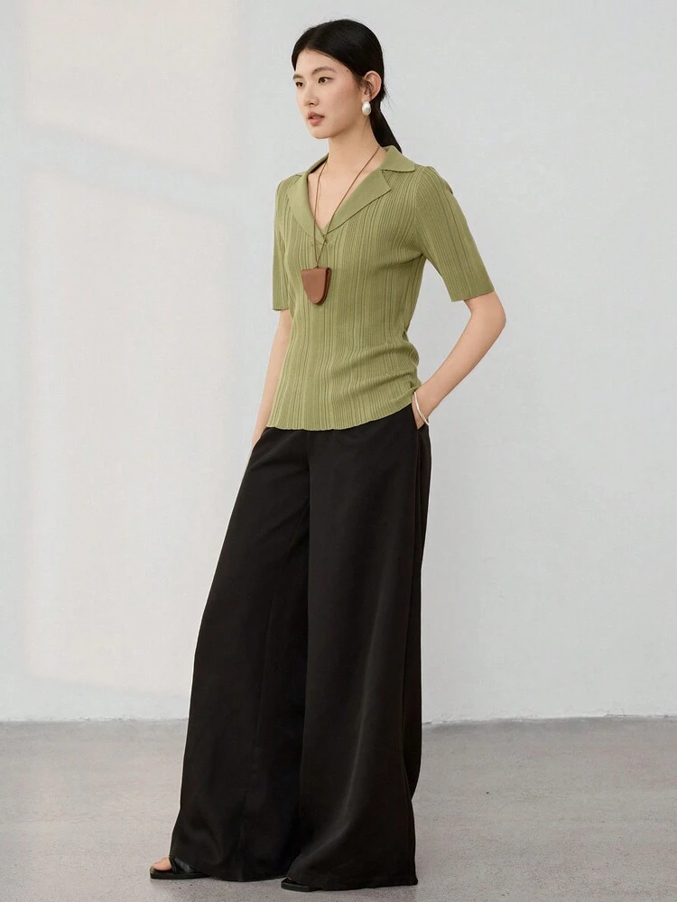 Women V-Neck Slim Fit Solid Color Casual Knit Top Business Casual Women