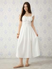 SHEIN MOD Sexy White Dress With Front Tie Slit, Bohemian Dress, Elegant Dress, Tea Party Dress, Date Dress For Women, Valentine's Day Dress, Summer Dress, Cruise Dress, Beach Dress