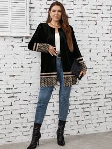 SHEIN LUNE 大码女式休闲简约几何印花薄夹克 - 彩色 - 查看 4