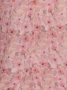 MISSGUIDED Milkmaid Mini Dress Floral Chiffon Long Sleeve Ruffle Hem Spring Wedding Guest Party Empire Waist Dreamy Flowy Special Occasion - Baby Pink - View 4