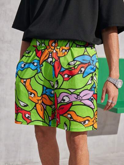 TEENAGE MUTANT NINJA TURTLES | SHEIN Men Casual Loose All-Over Print Mesh Shorts