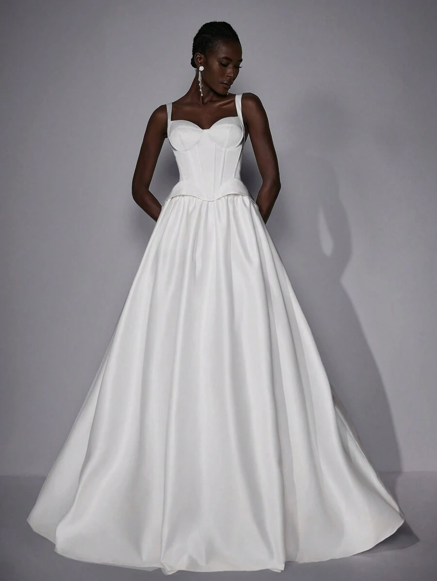 SHEIN Belle Conjunto de dos piezas de blusa de satén elegante y lujosa y falda larga de cintura alta, apropiado para boda, festival, fiesta formal