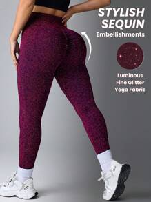 Plus Size Shiny Sports Leggings, Party Style For Chinese New Year - Burgundy - View 2