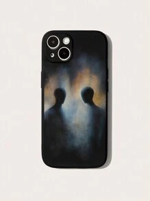 ROMWE Goth 1pc Punk Style Black People Shadow Pattern PU Leather Phone Case - Multicolor - View 1